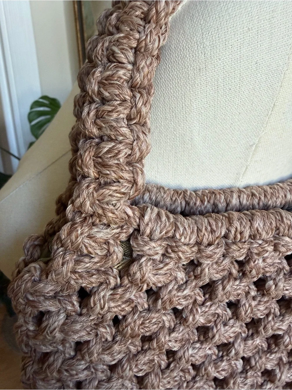 Crochet Woven Shoulder Bag Brown Y2K Boho Granny Square Handbag